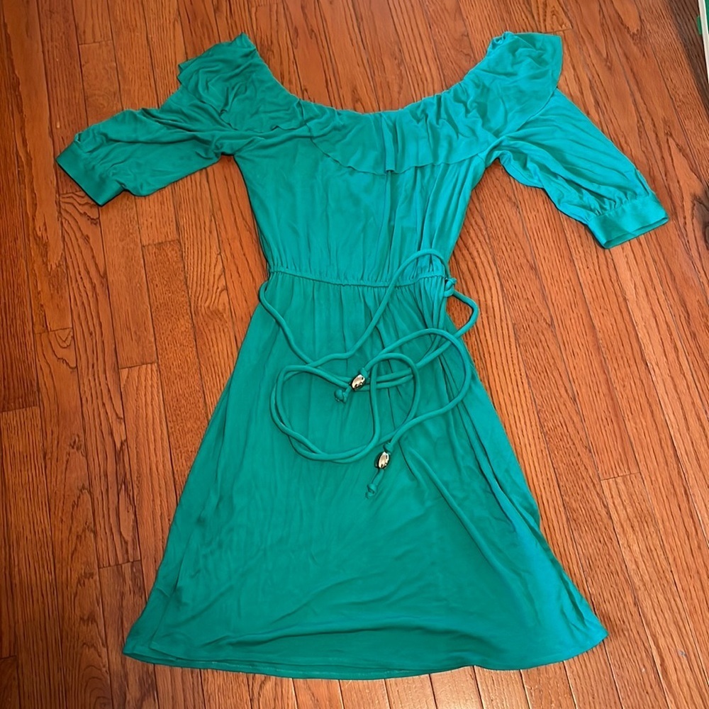 Milly green off the shoulder ruffle dress